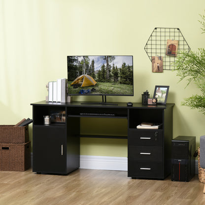 57" Computer Desk with Keyboard Tray and Lockable Drawer, Black
