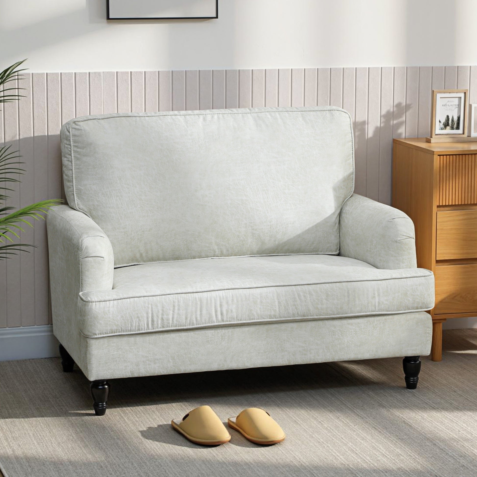 Oversized Upholstered Accent Chair with Ottoman, Cream White