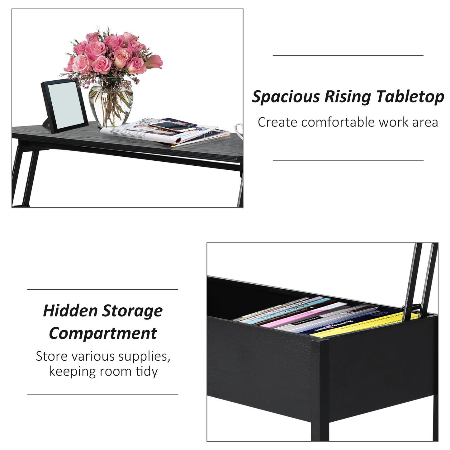 39" Lift Top Coffee Table with Hidden Storage, Black