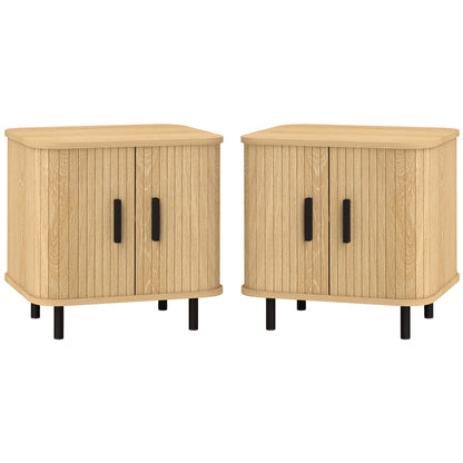 Nordic Nightstands with Sliding Shutter Doors, Oak (Set of 2)