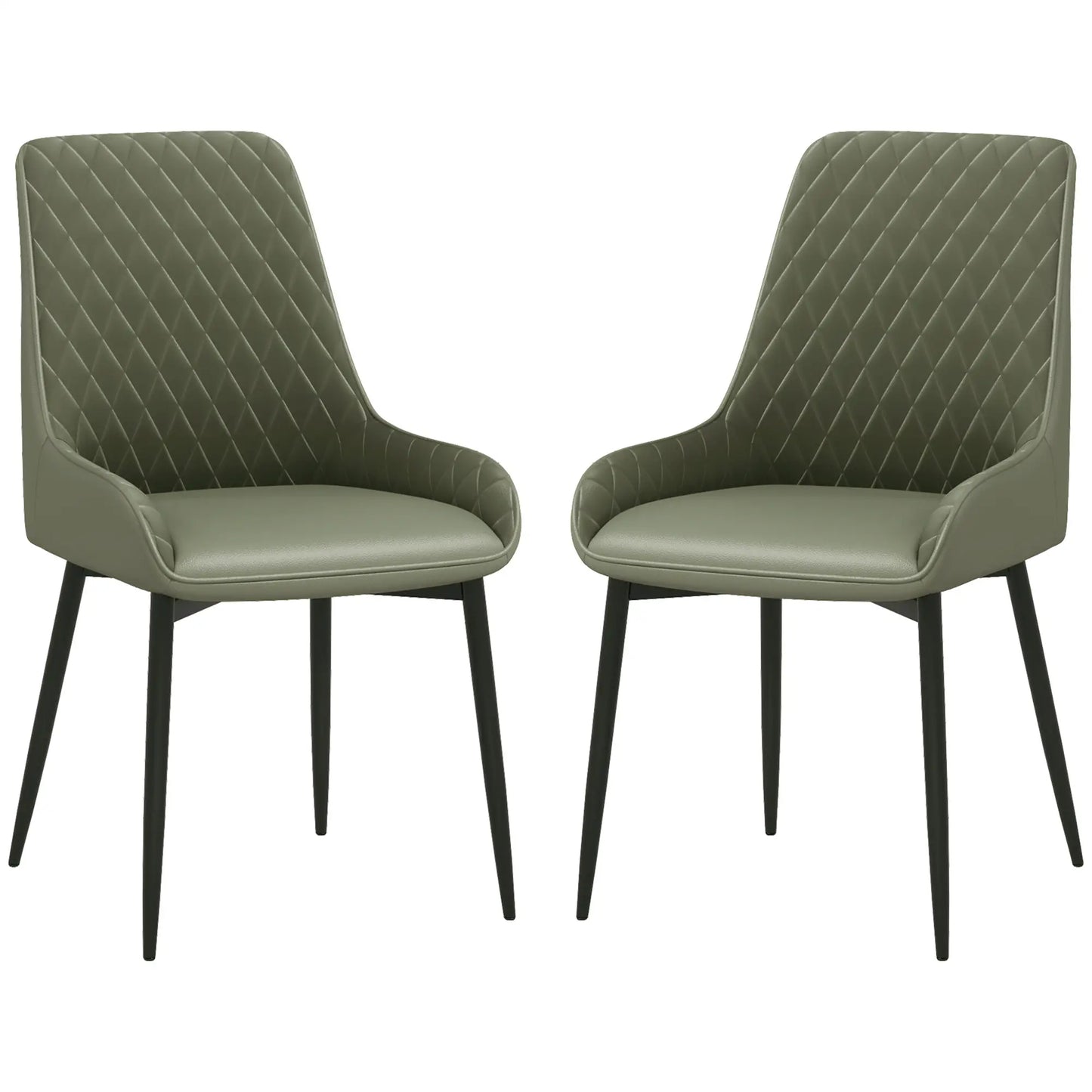 PU Leather Dining Chairs with Diamond Tufting and Metal Legs, Green (Set of 2)