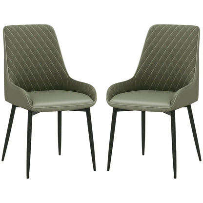 PU Leather Dining Chairs with Diamond Tufting and Metal Legs, Green (Set of 2)