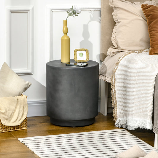 17" Round Terrazzo Finish Side Table for Indoor and Outdoor Use, Charcoal Gray