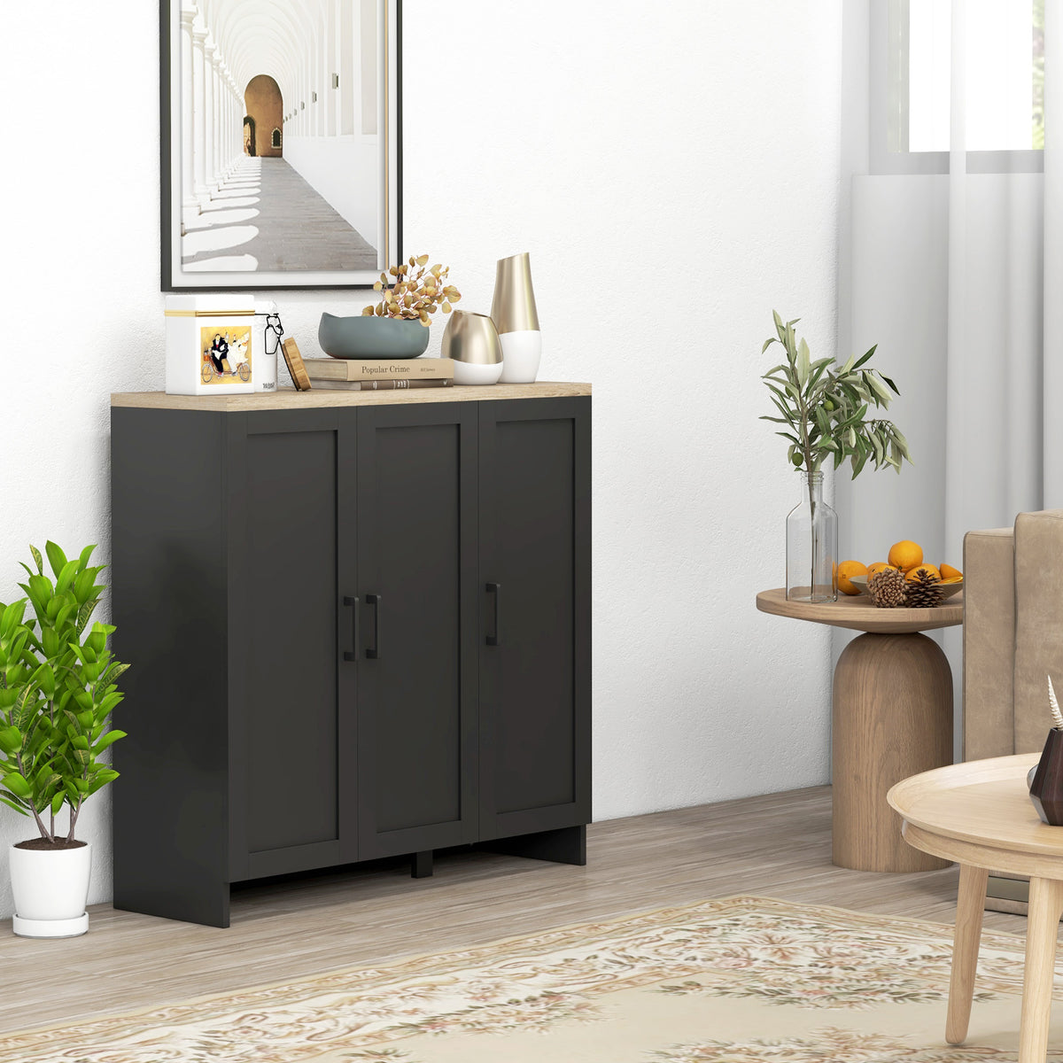 Modern Sideboard Cabinet with Adjustable Shelves, Black