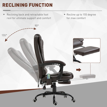 7-Point Vibrating Massage Office Chair with Footrest and Reclining Back, Brown