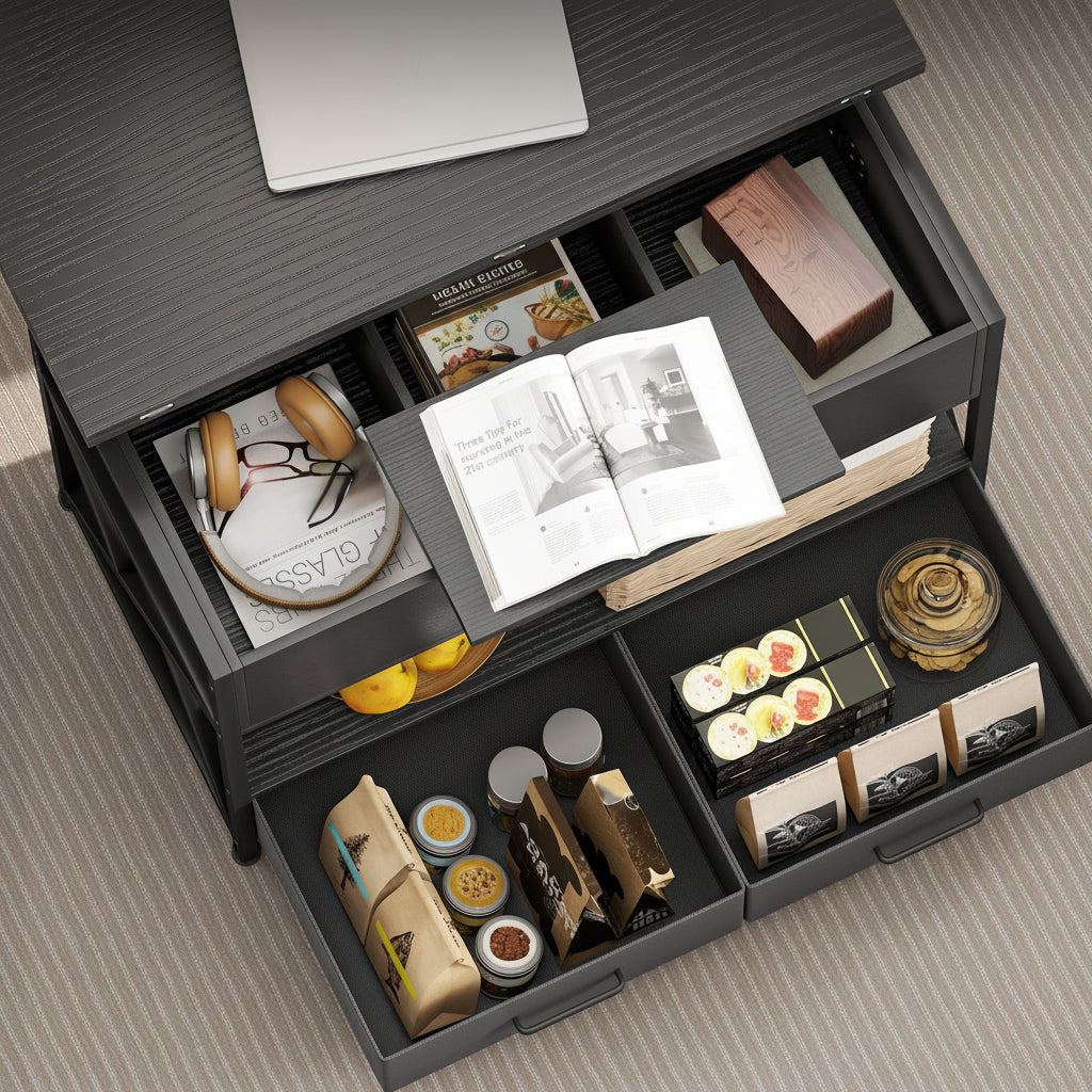Modern Lift-Top Coffee Table with Storage, Distressed Black