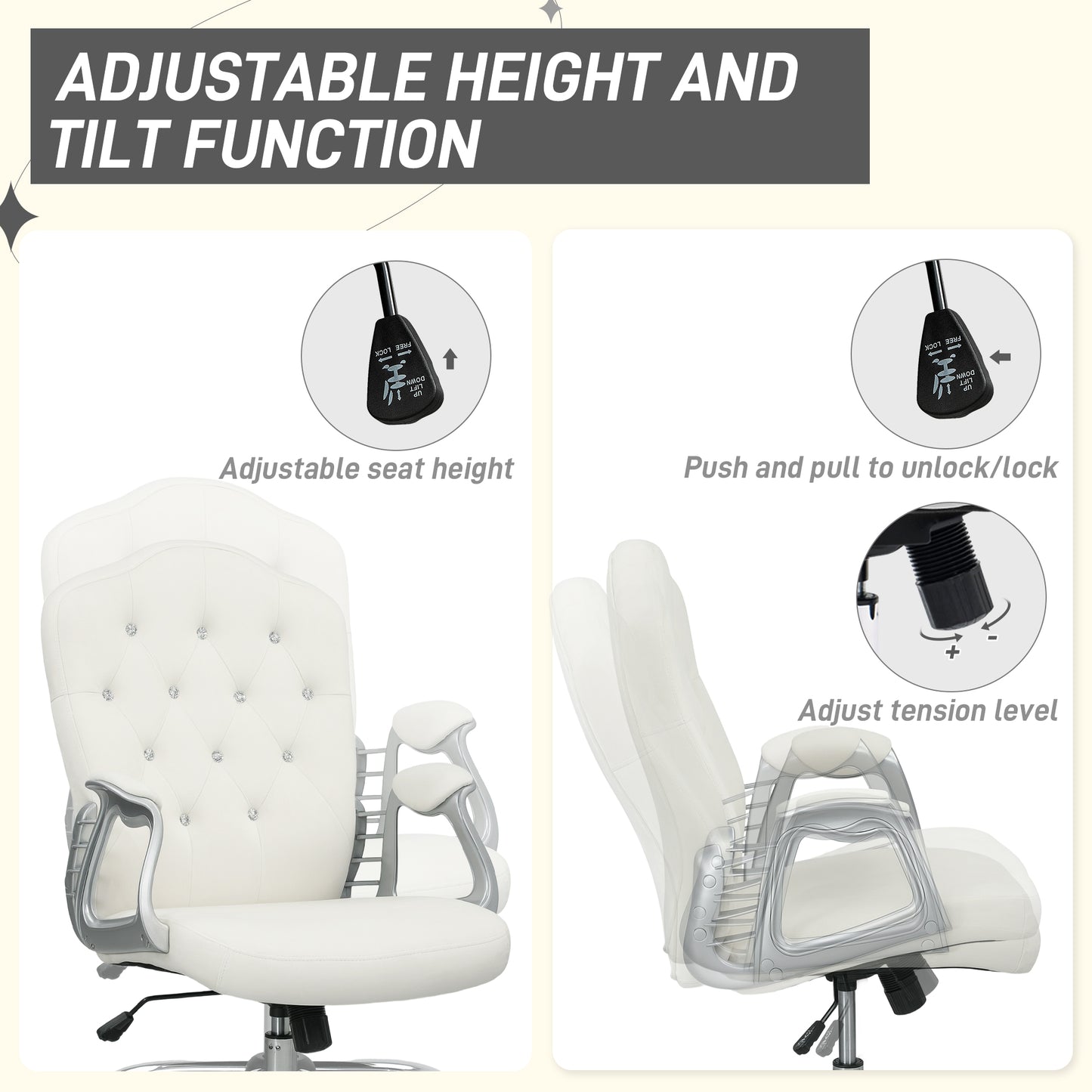 Swivel Office Chair with Tufted Back, Cream White