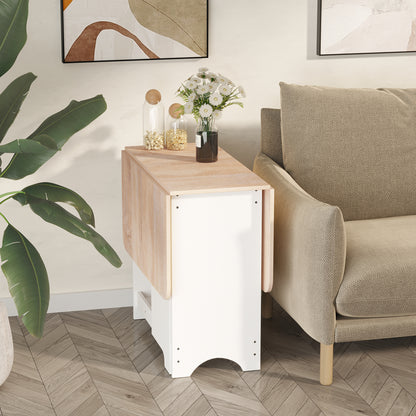 Foldable Drop-Leaf Dining Table with Storage Shelf, Oak and White