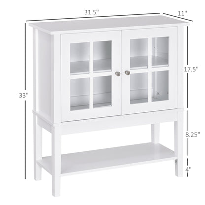 31" Modern Sideboard with Glass Doors and Adjustable Shelving, White