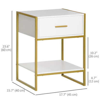 Modern Nightstands with Gold Steel Frame, White (Set of 2)