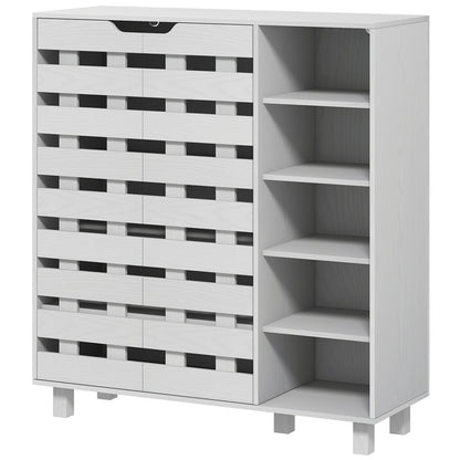 21 Pair Shoe Storage Cabinet with Double Doors and Open Shelves, White
