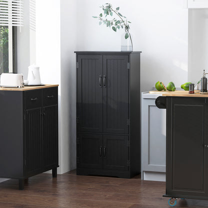 4-Door Storage Cabinet with Adjustable Shelves, 48" Tall Pantry Organizer, Black
