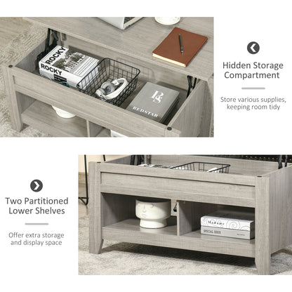 Lift Top Coffee Table with Hidden Storage, Light Gray