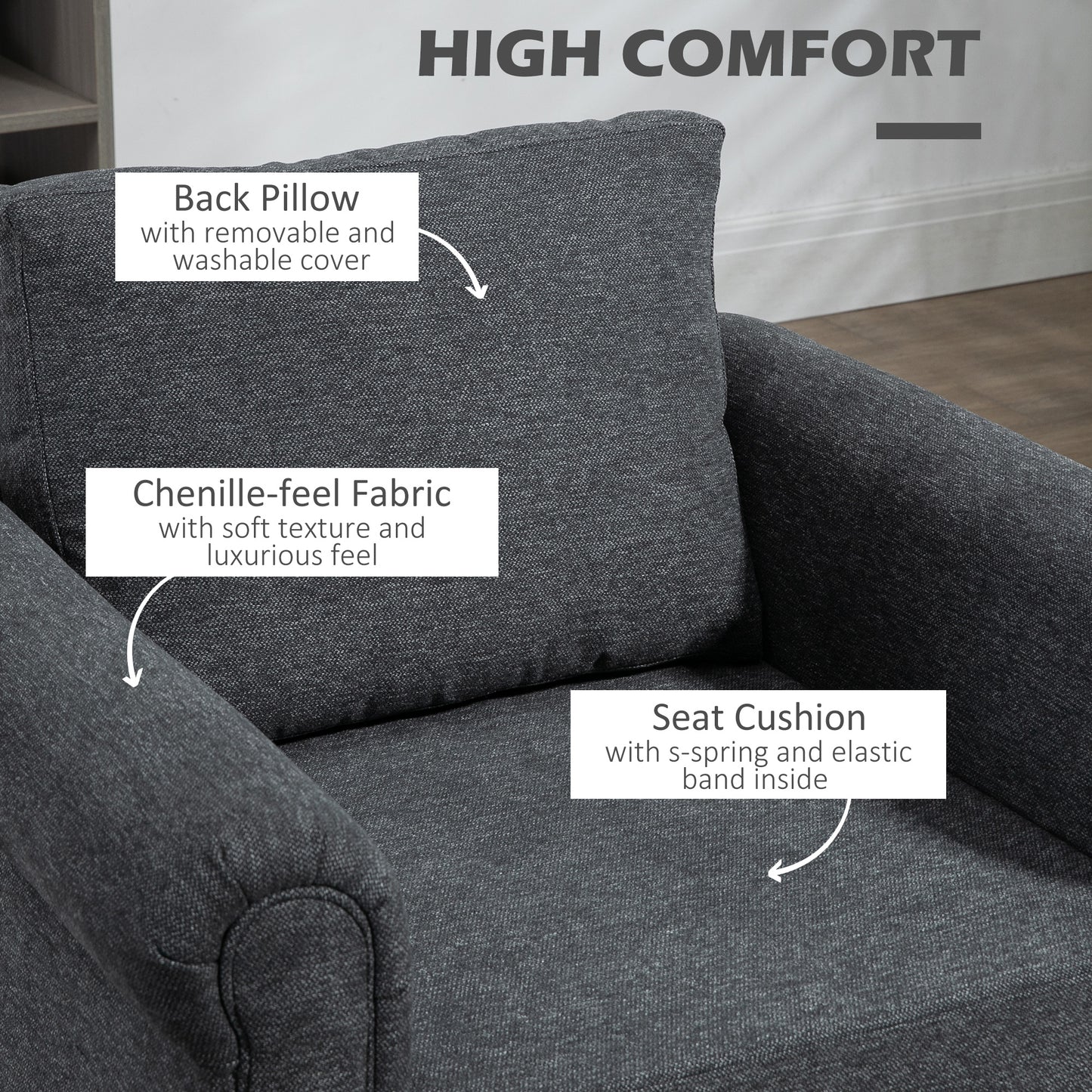 Vintage Armchair, Upholstered Accent Chair with Rolled Arms, Dark Gray