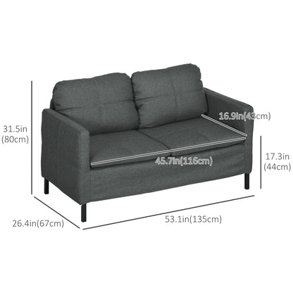 Dark Grey 53" 2-Seat Upholstered Sofa with Steel Legs