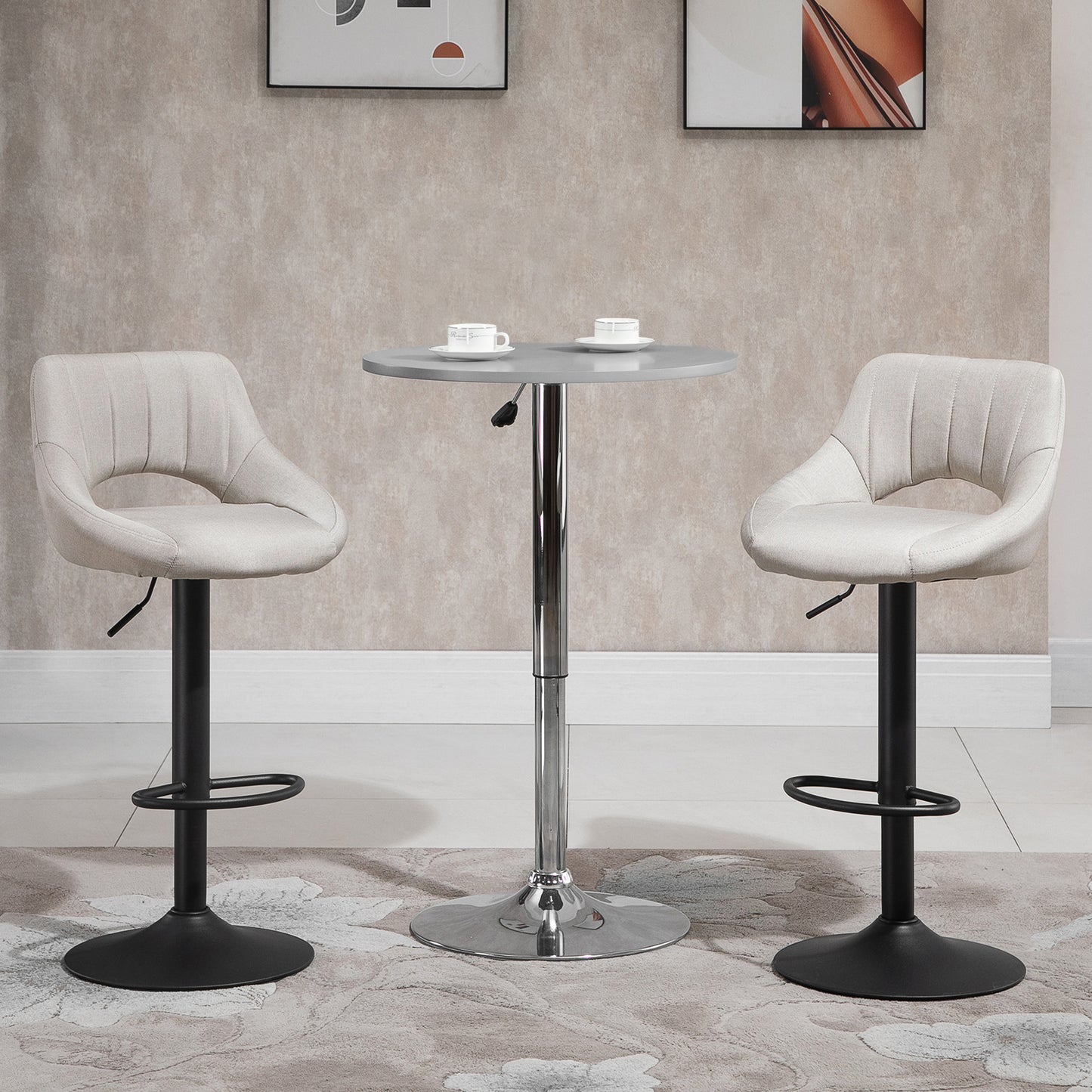 Adjustable Height Swivel Bar Stools with Linen Upholstery, Cream (Set of 2)