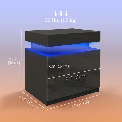 LED Nightstand with Remote Control and 2 Drawers, Black