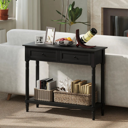 36" Console Table with Classic Turned Legs and Storage, Black