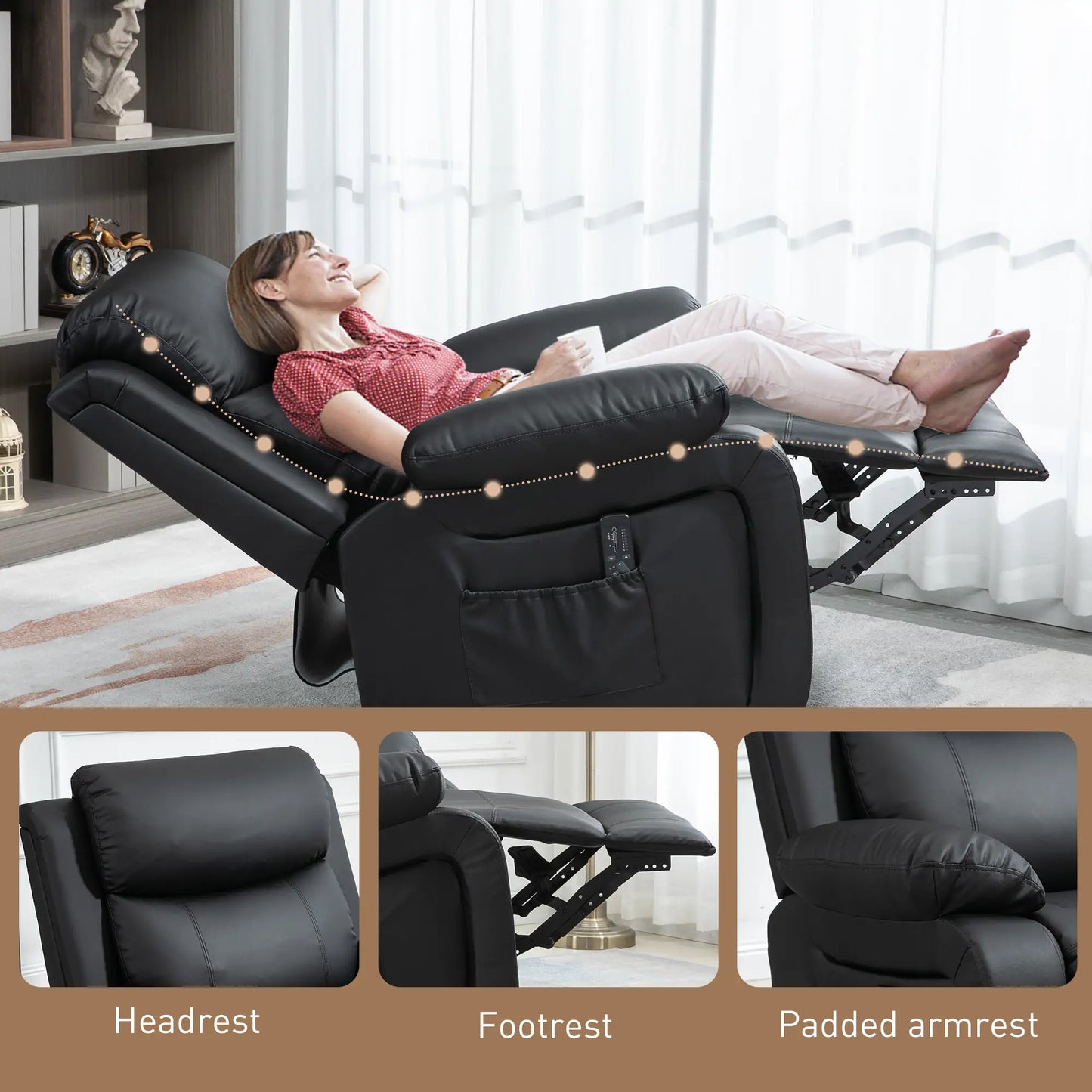 PU Leather Massage Recliner Chair with Swivel Base, Black