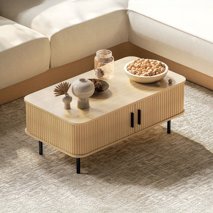 Nordic Coffee Table with Sliding Tambour Doors, Oak