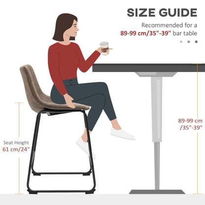 Counter-Height Bar Stools with PU Leather Upholstery and Footrest, Brown (Set of 2)