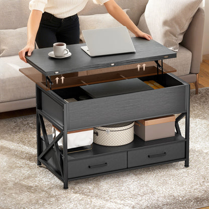 Modern Lift-Top Coffee Table with Storage, Distressed Black