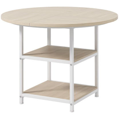 39" Round Industrial Dining Table with Storage Shelves for 4-6 People, Oak