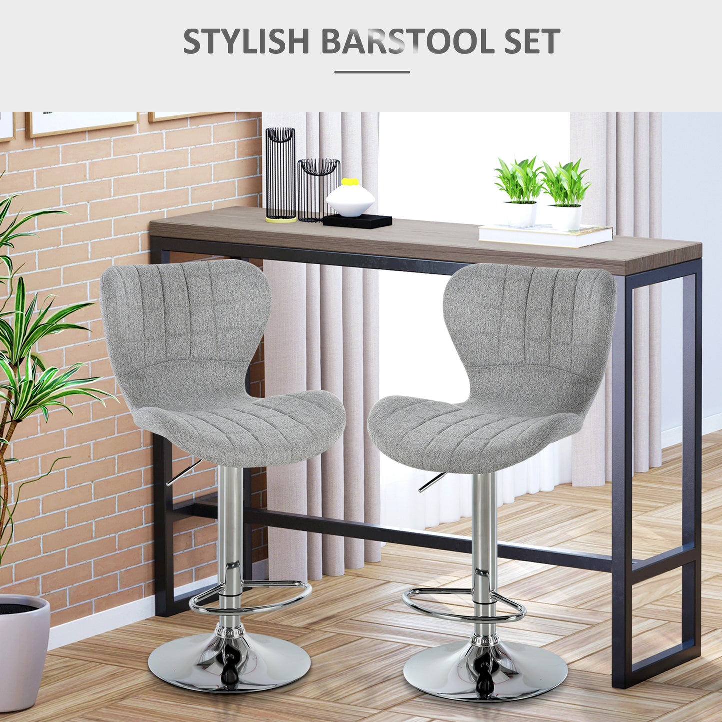 Adjustable Swivel Counter Stools with Linen Fabric, Gray (Set of 2)
