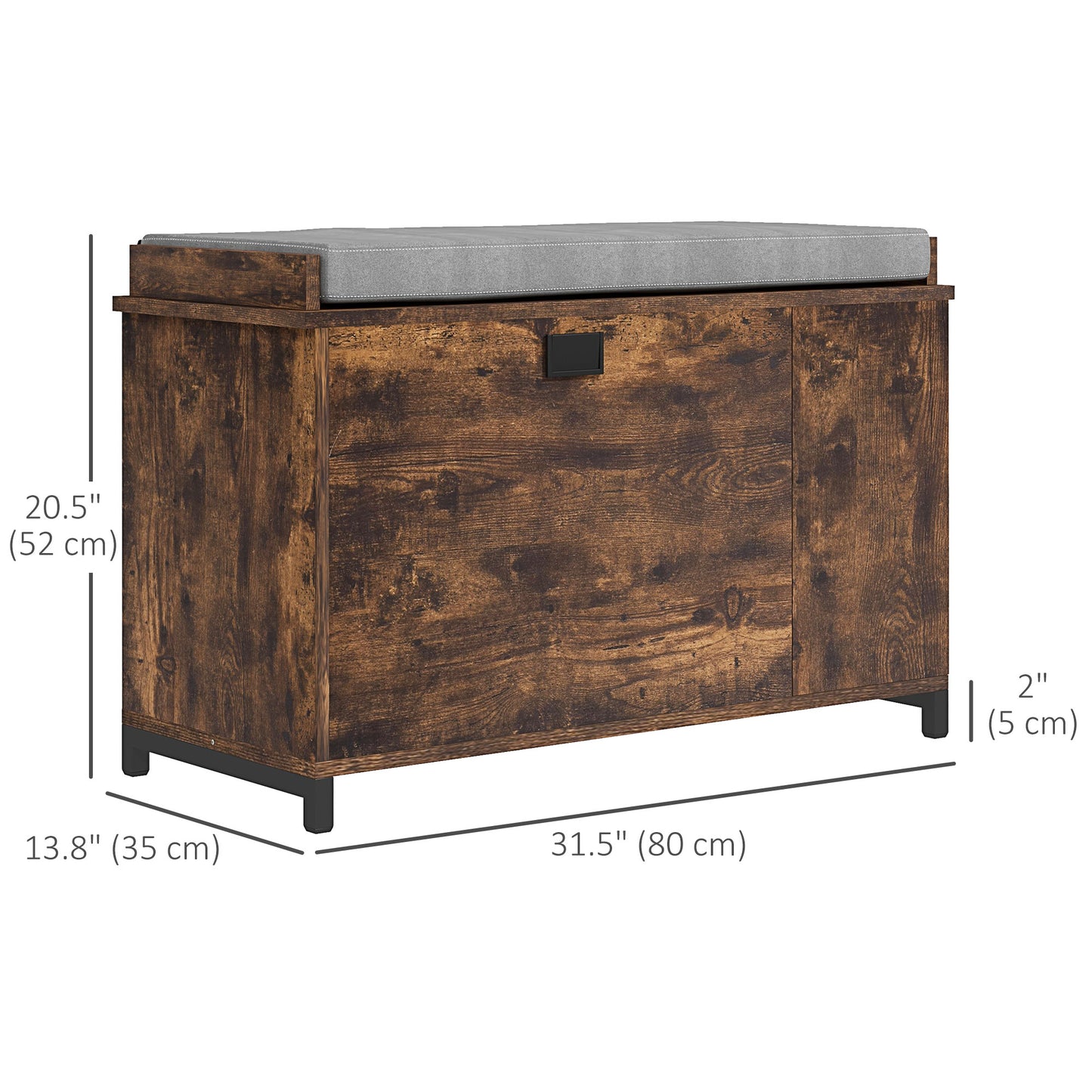 Upholstered Shoe Storage Bench with Flip Drawer and Side Rack for 6 Pairs, Rustic Brown