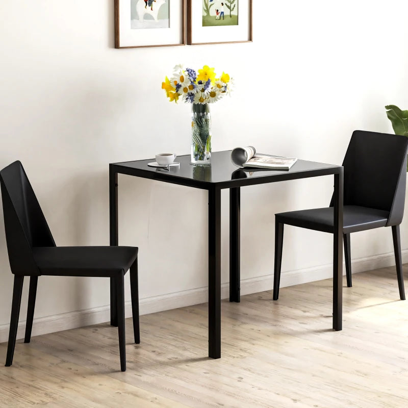 Square Glass-Top Dining Table for 2-4 People - Black