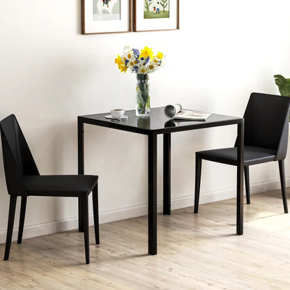 Square Glass-Top Dining Table for 2-4 People - Black
