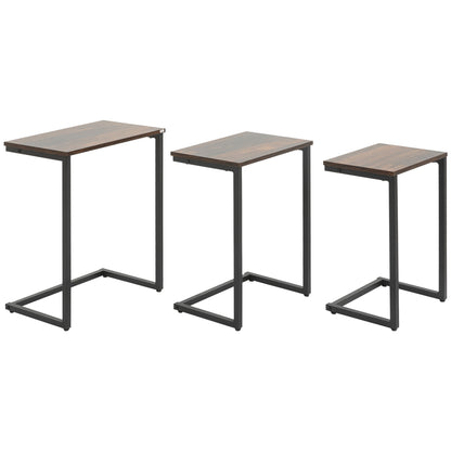 C-Shaped Nesting Side Table Set of 3 with Steel Frame - Vintage Brown