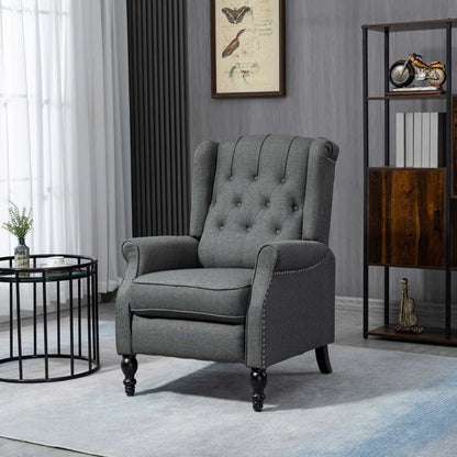 Manual Reclining Chair with Button Tufted Backrest, Dark Grey