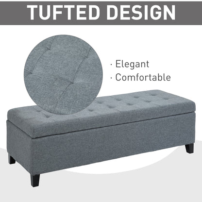Rectangular Tufted Storage Bench with Wood Feet, Gray