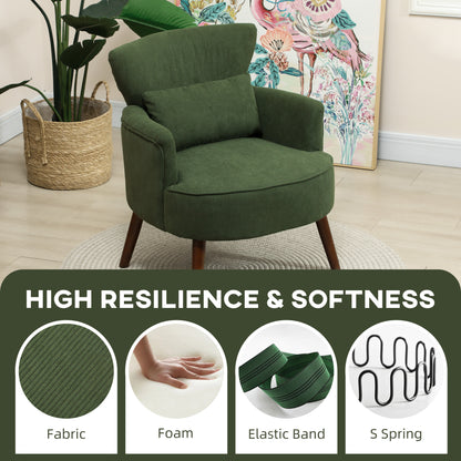 Upholstered Accent Chair with Wood Legs, Green
