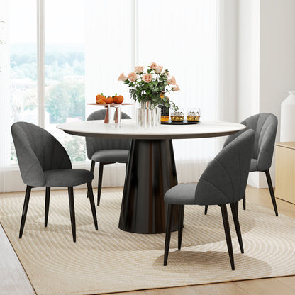 Upholstered Dining Chairs with Shell Backrest and Metal Legs, Dark Grey (Set of 4)