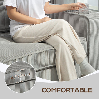 Three-Seat Sofa with Cup Holders, Light Grey