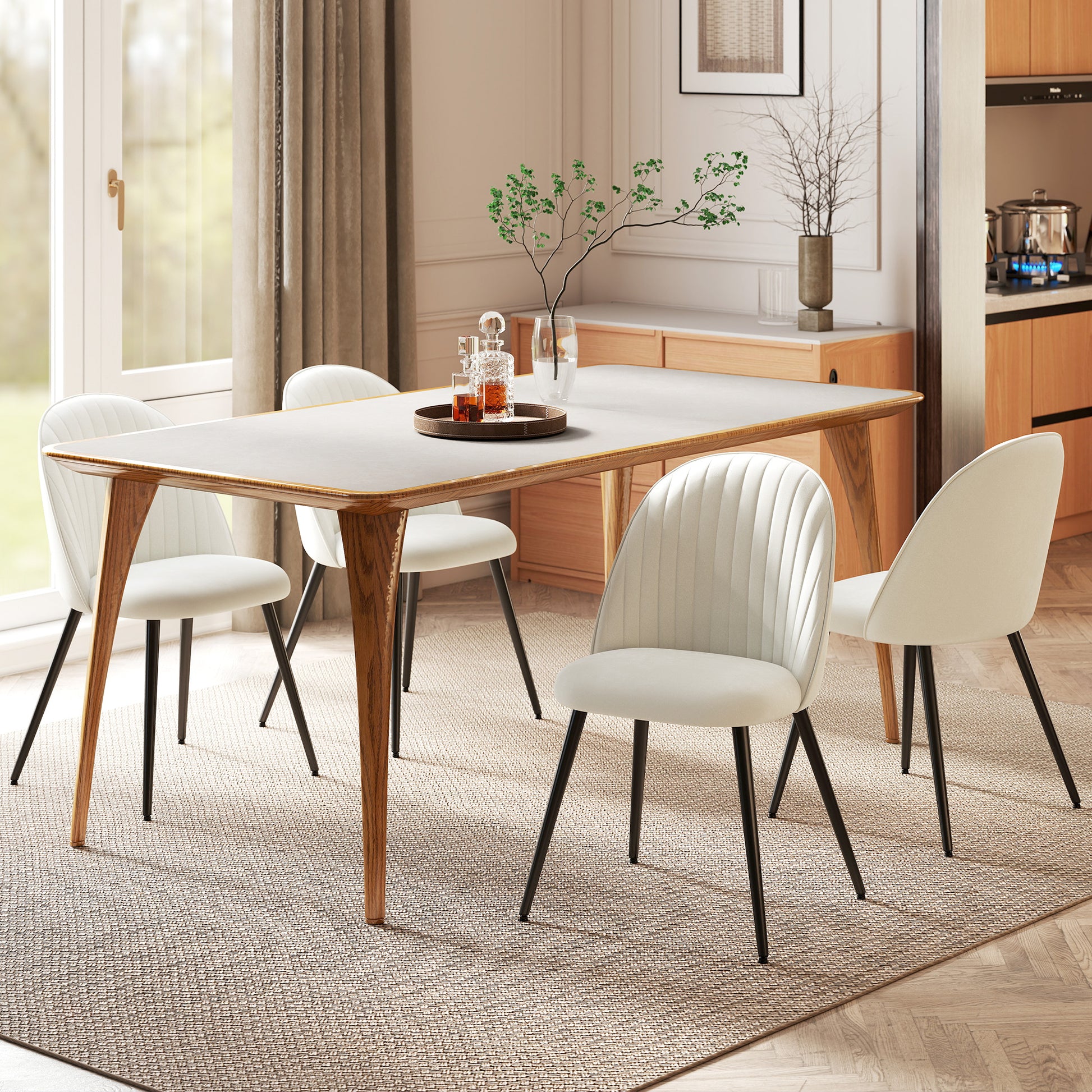 Swivel Bar Stools with Upholstered Seats, Cream White (Set of 2)