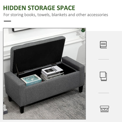 Linen-Touch Storage Ottoman Bench with Tufted Design, Gray