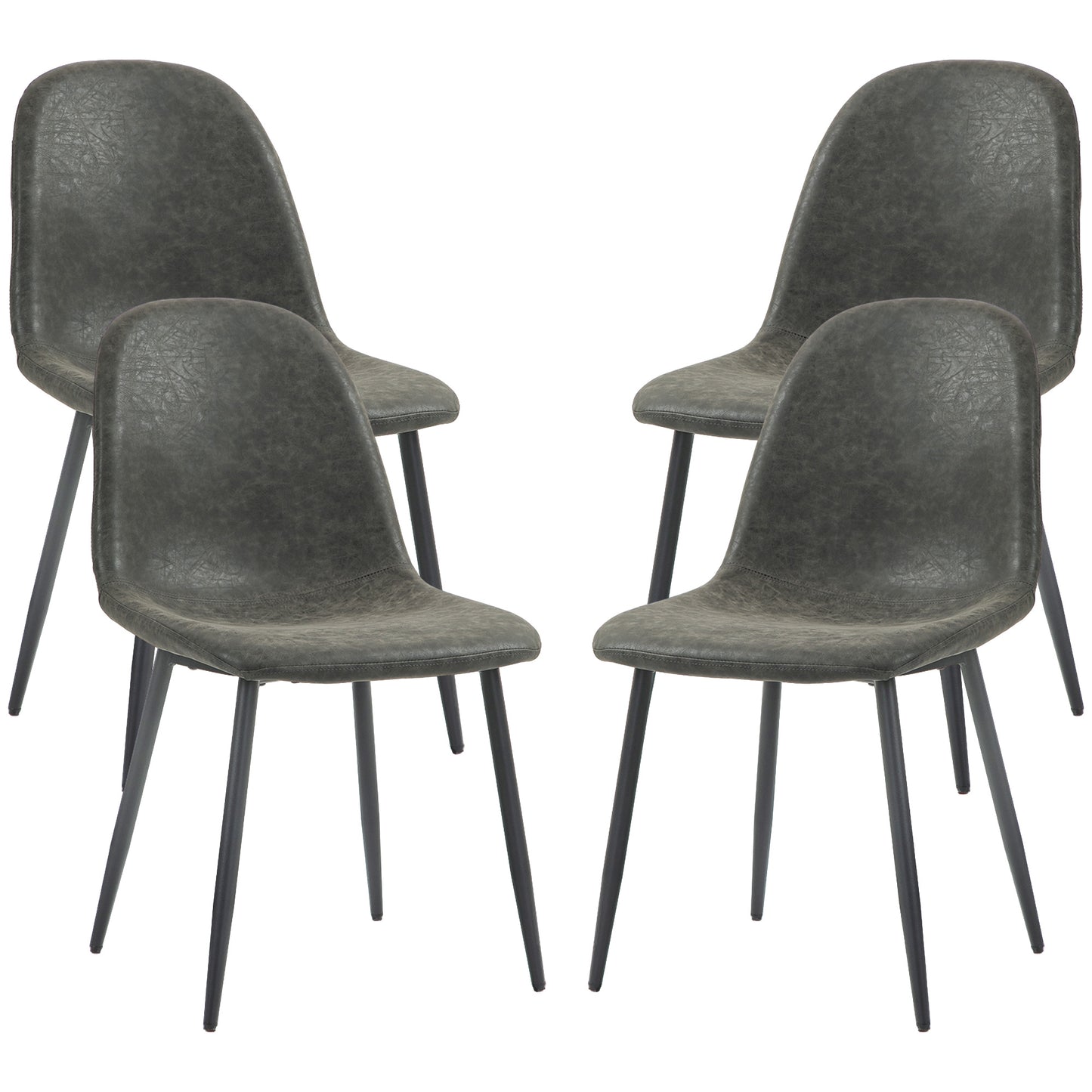 Retro PU Leather Upholstered Dining Chairs, Dark Grey (Set of 4)