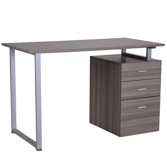 47" Computer Desk with Reversible 3-Drawer Cabinet, Dark Wood Grain