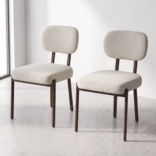 Tufted Upholstered Dining Chairs with Metal Legs, Beige (Set of 2)