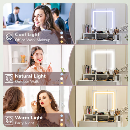 Makeup Vanity Desk with LED Mirror and Storage, White
