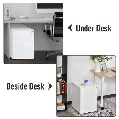 3 Drawers Steel File Cabinet with Lock and 5 Wheels Under Desk Mobile Filing Cabinet for Legal A4 Letter Size Home & Office White 3-Drawer W/Wheels Storage Chest Lockable