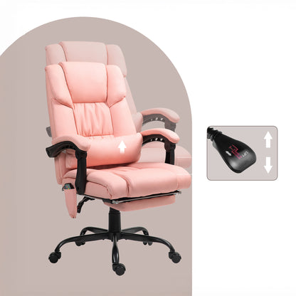 6-Point Massage Office Chair with Adjustable Height and Retractable Footrest, Pink