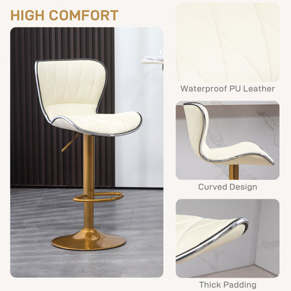 Adjustable Swivel Bar Stools with PU Leather Upholstery, Cream White (Set of 2)