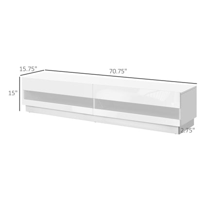 71" Lighted TV Stand with Storage for 75" TVs, High Gloss White