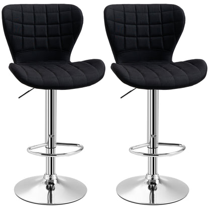 Adjustable Swivel Counter Stools with Linen Fabric, Black (Set of 2)