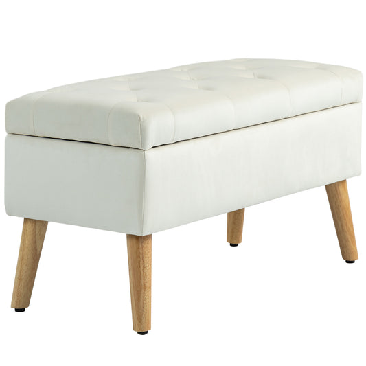 Velvet Storage Ottoman with Lid, Cream White
