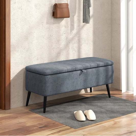 40" Linen Storage Ottoman Bench with Steel Legs, Dark Gray